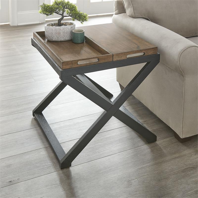 Bowery Hill Mid-Century Walnut and Ebony Solid Wood End Table