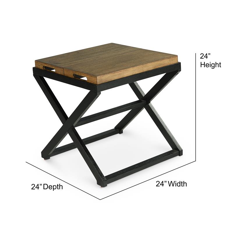 Bowery Hill Mid-Century Walnut and Ebony Solid Wood End Table