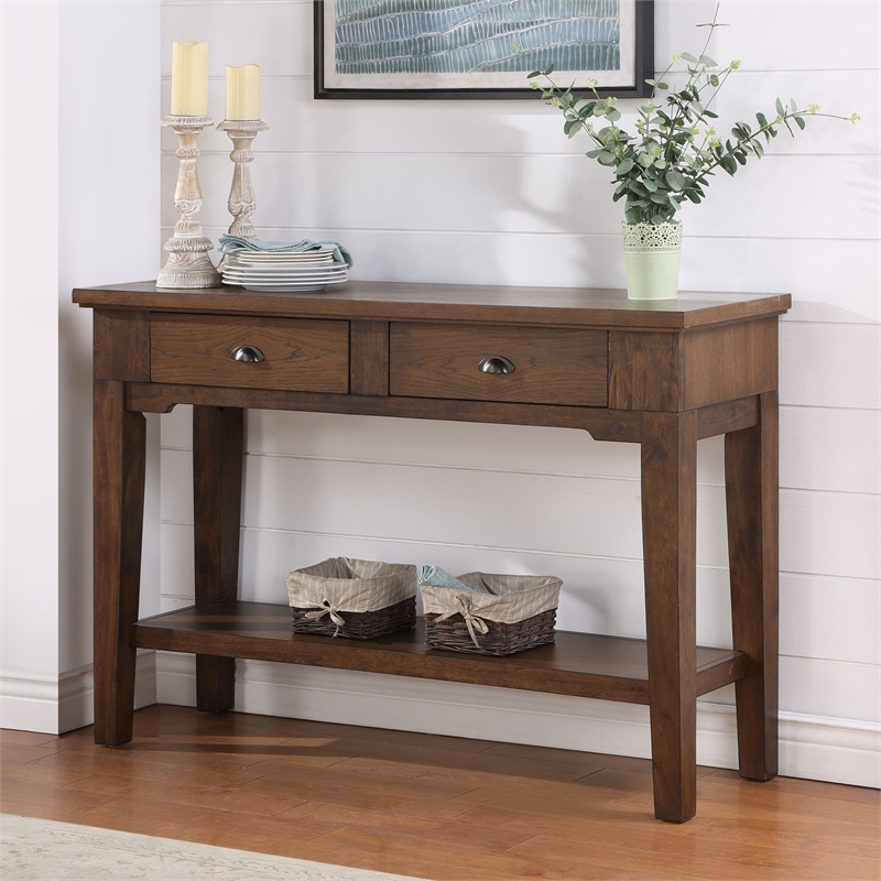 Bowery Hill Contemporary Warm Walnut Brown Wood Serving Table