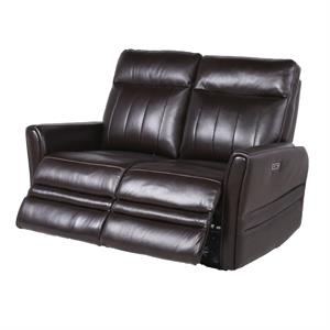 bowery hill contemporary brown leather power recliner loveseat