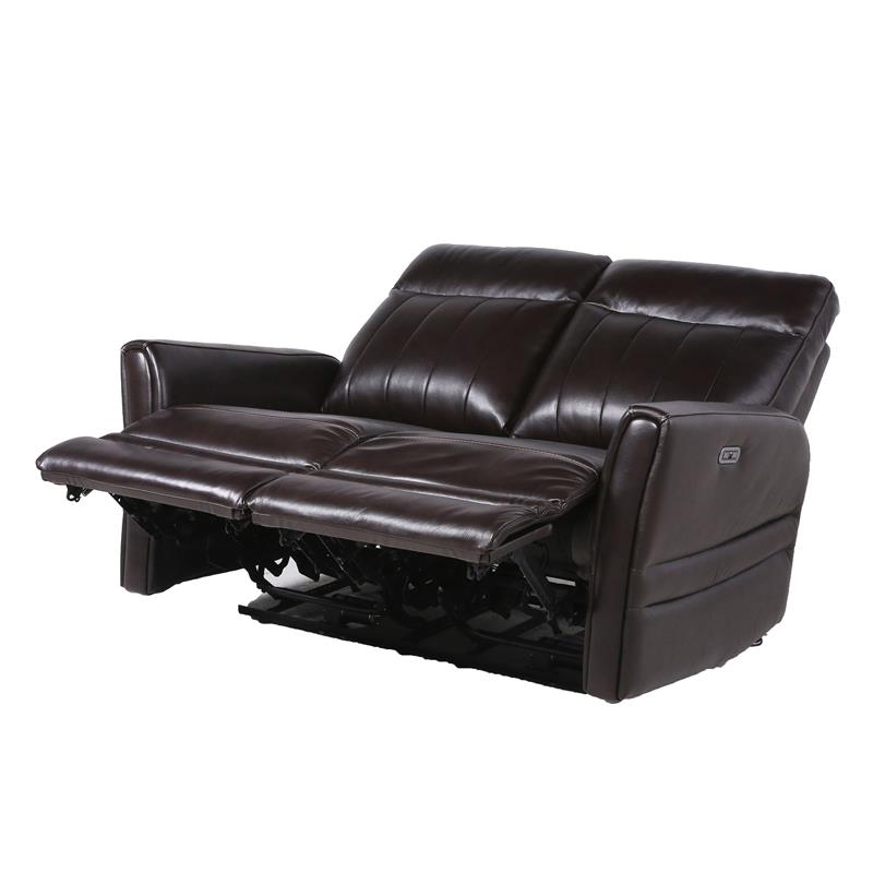 Bowery Hill Contemporary Leather Power Recliner Loveseat in Brown