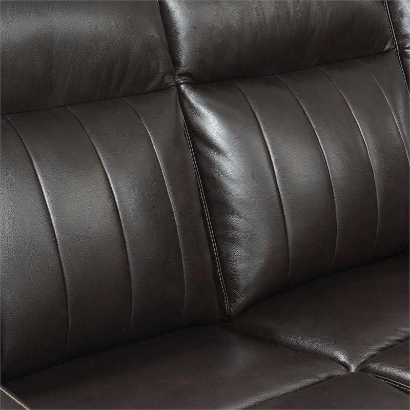 Bowery Hill Contemporary Leather Power Recliner Loveseat in Brown
