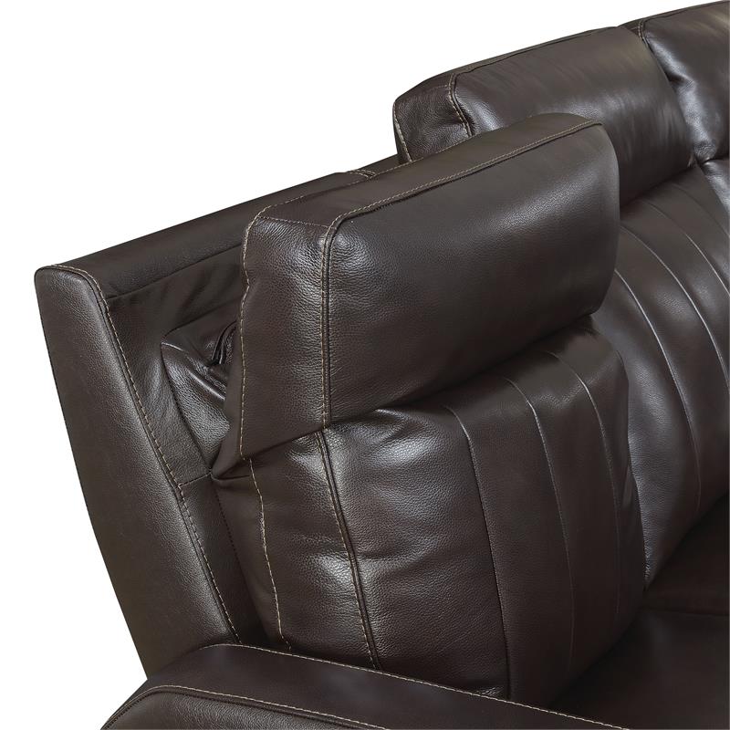 Bowery Hill Contemporary Leather Power Recliner Loveseat in Brown