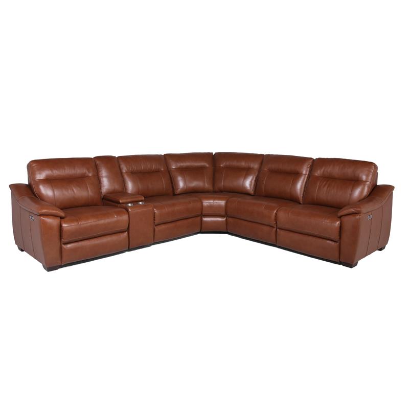 Bowery Hill Mid-Century Brown Leather Power Reclining Sectional