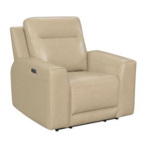 bowery hill mid-century beige sand leather power reclining chair