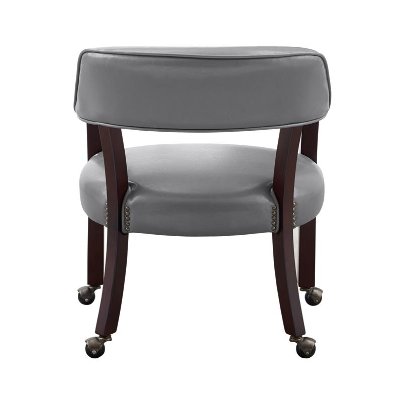 Bowery Hill Traditional Gray Faux Leather Arm Chair with Casters