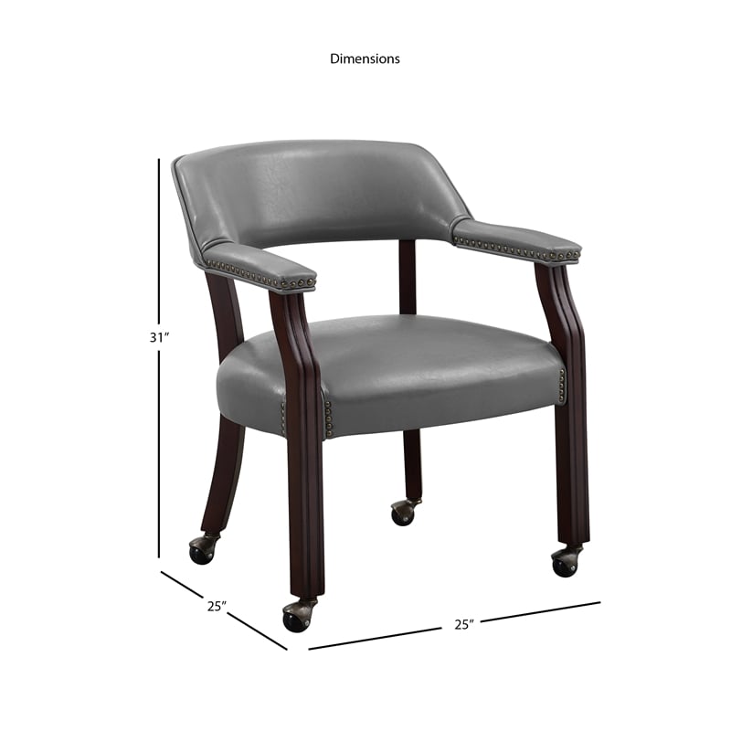 Bowery Hill Traditional Gray Faux Leather Arm Chair with Casters