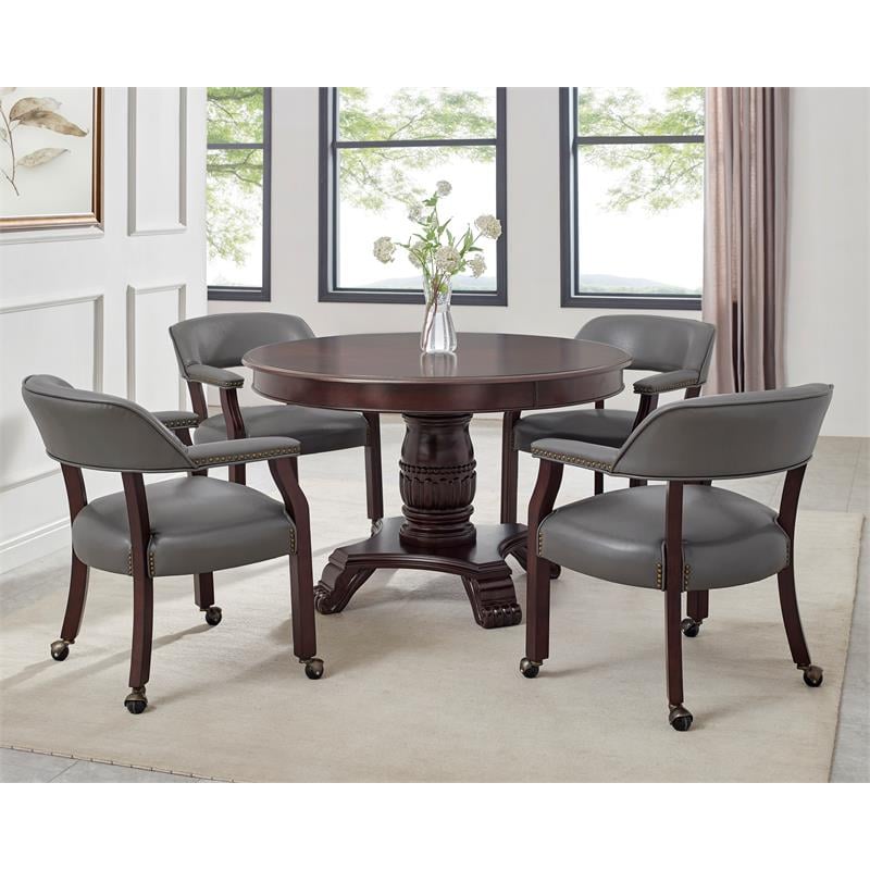 Bowery Hill Traditional Gray Faux Leather Arm Chair with Casters
