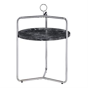 Bowery Hill Moderrn Black Faux Marble and Silver Metal Side Table