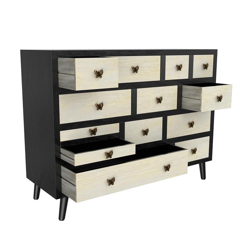 Bowery Hill Mid-Century Ebony and Washed Ivory 13-Drawer Sideboard