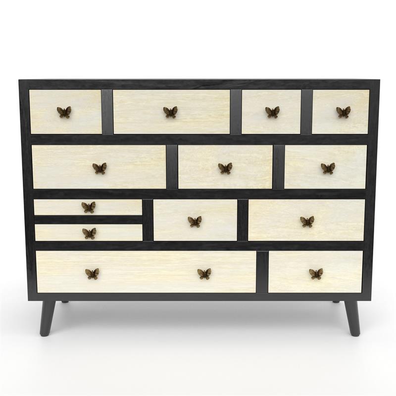 Bowery Hill Mid-Century Ebony and Washed Ivory 13-Drawer Sideboard