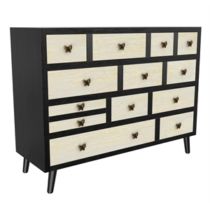Bowery Hill Mid-Century Ebony and Washed Ivory 13-Drawer Sideboard