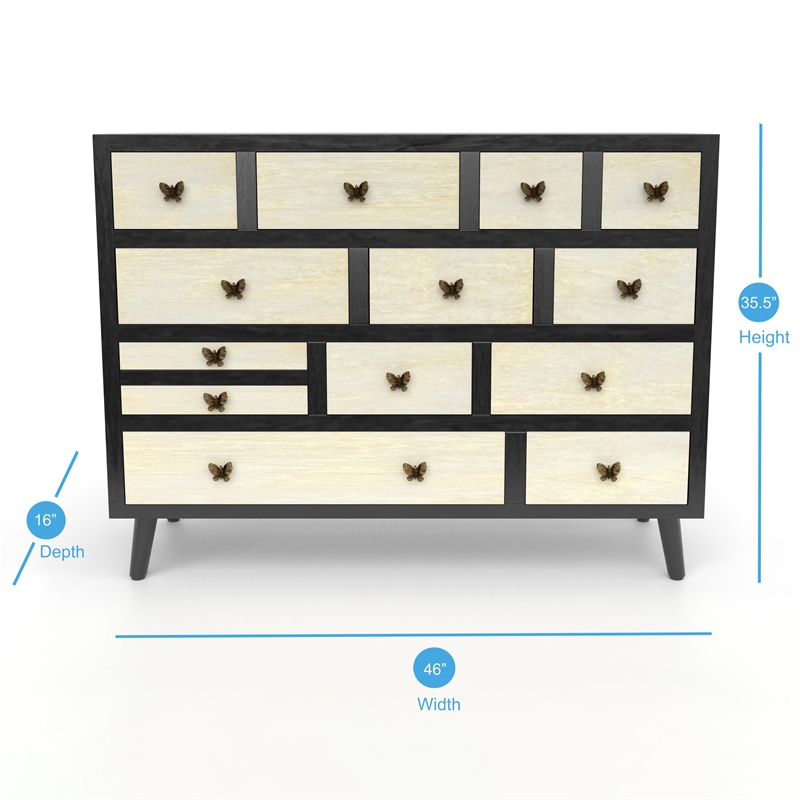 Bowery Hill Mid-Century Ebony and Washed Ivory 13-Drawer Sideboard