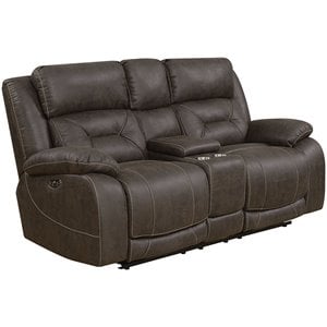 Bowery Hill Modern Faux Leather Reclining Loveseat in Saddle Brown