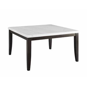 Bowery Hill Square White Marble Dining Table with Dark Cherry legs