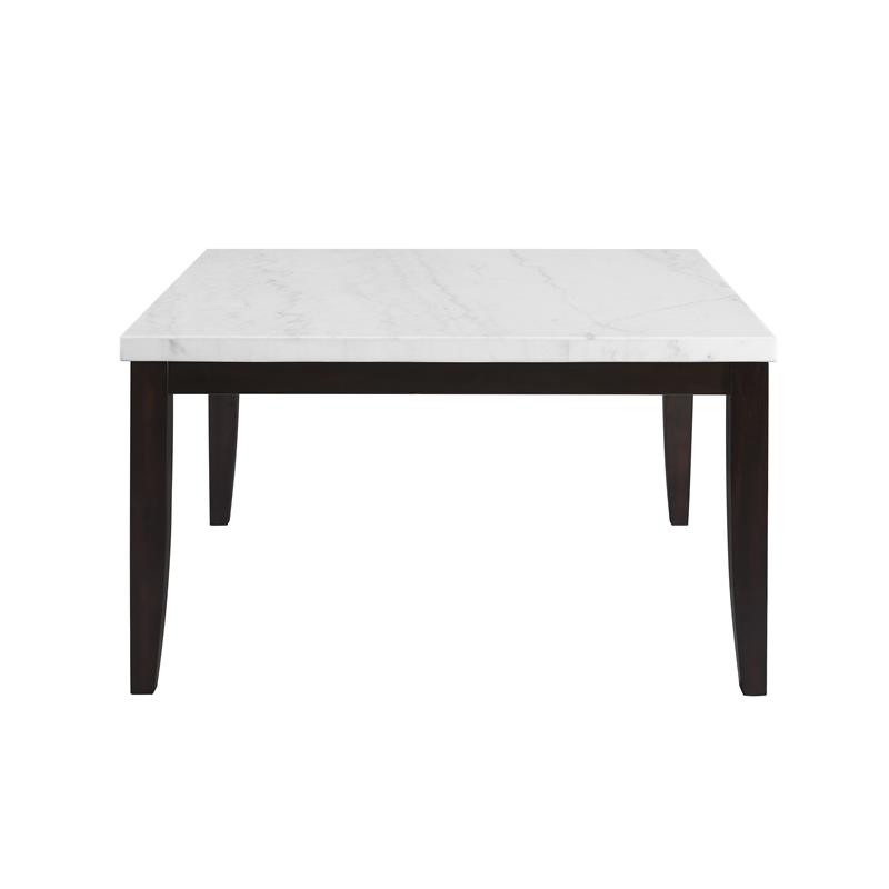 Bowery Hill Square White Marble Dining Table with Dark Cherry legs
