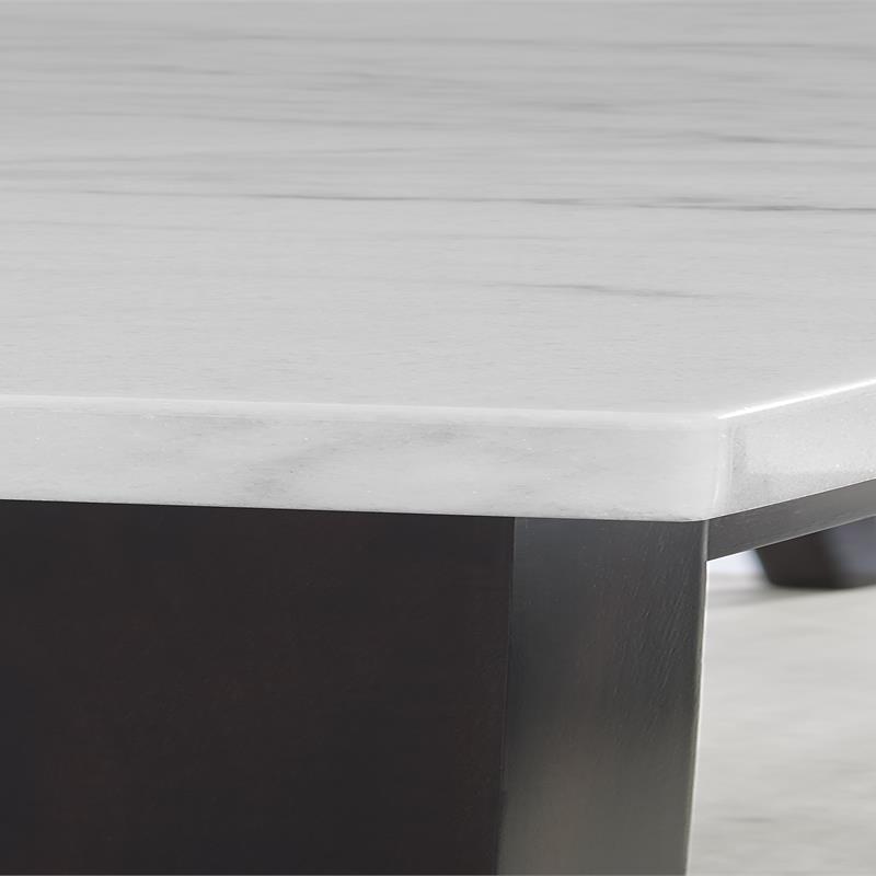 Bowery Hill Square White Marble Dining Table with Dark Cherry legs