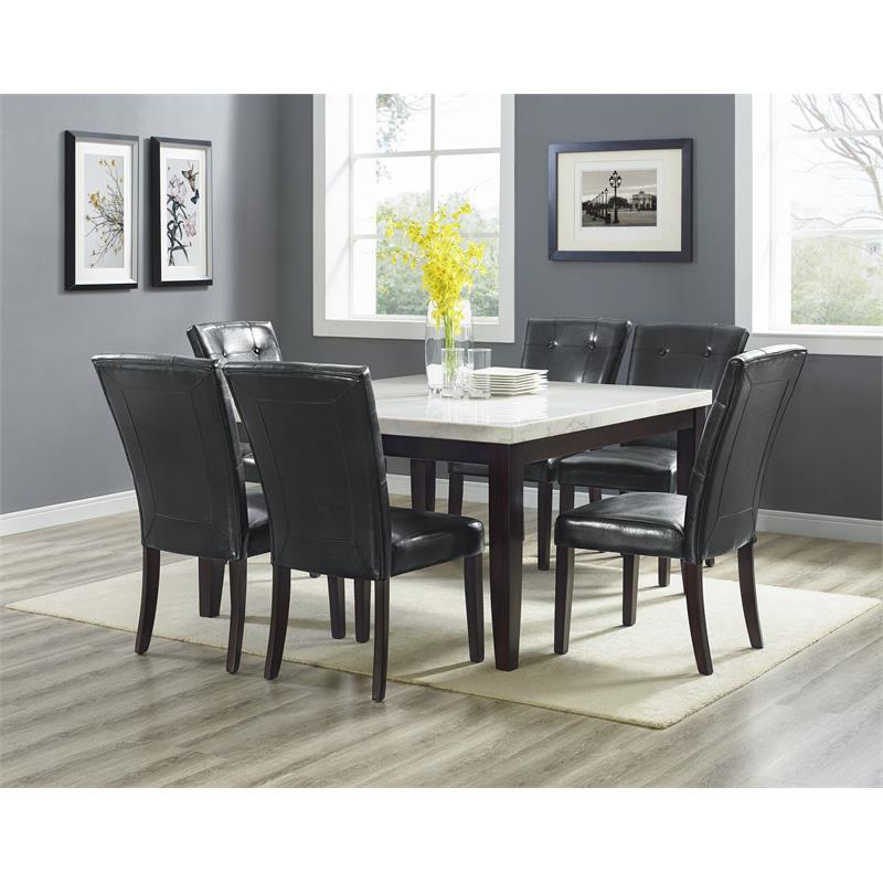 Bowery Hill Square White Marble Dining Table with Dark Cherry legs
