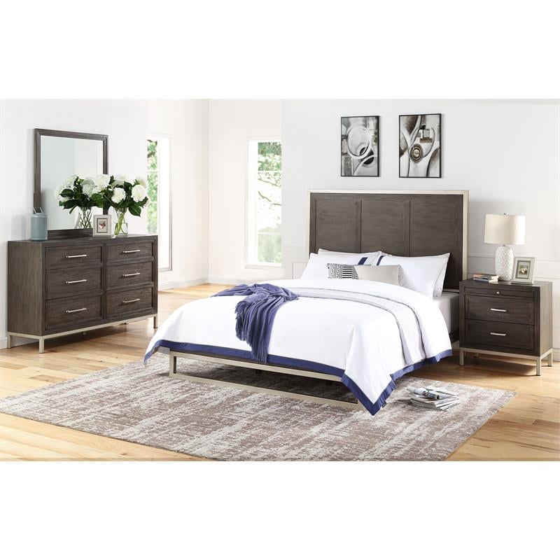 Bowery Hill Modern Walnut Queen Engineered Wood 4-Piece Bedroom Set