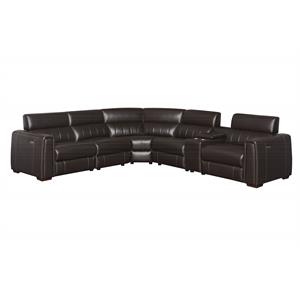 bowery hill 6-piece dual-power espresso leather reclining sectional