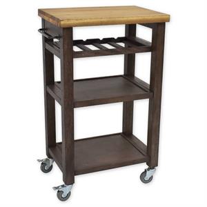 Bowery Hill Solid Wood Gray-Brown Kitchen Cart with Locking Casters