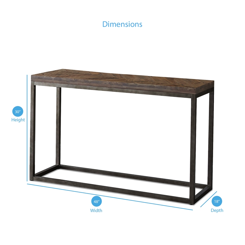 Bowery Hill Console Table in Distressed Brown Wood with Nickel base