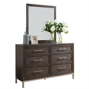 Bowery Hill Modern Walnut Engineered Wood 6-drawer Dresser and Mirror