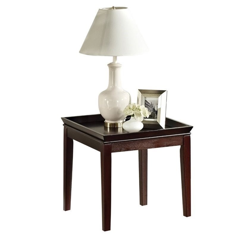 Bowery Hill Transitional End Table in Multi-Step Merlot Cherry Finish