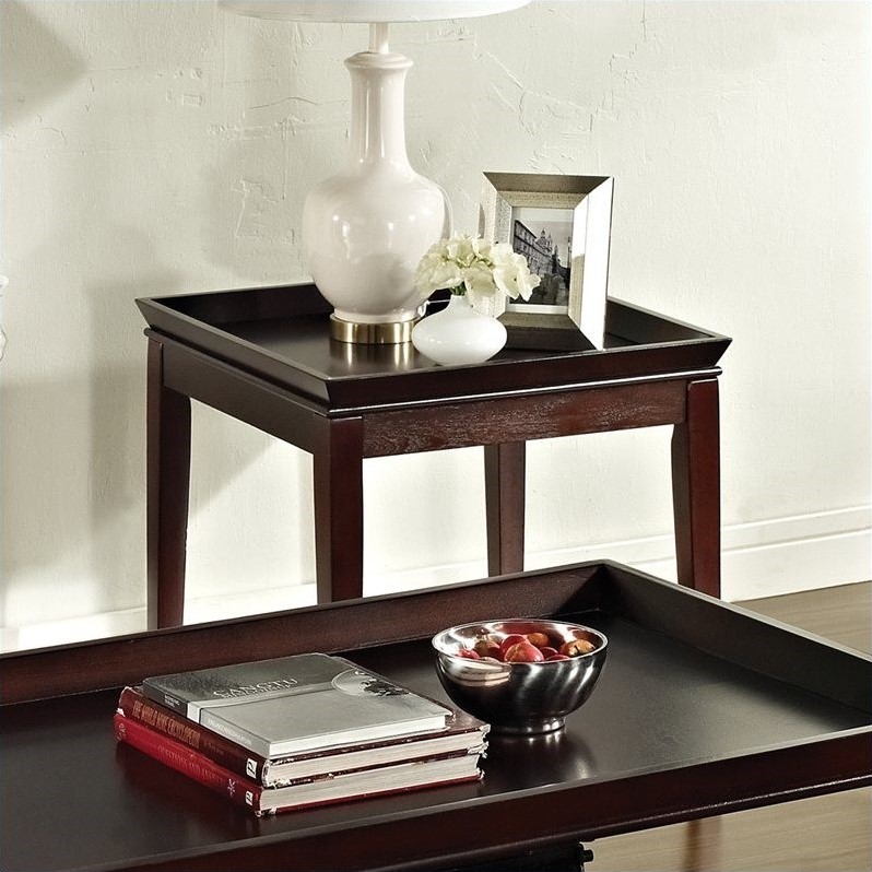 Bowery Hill Transitional End Table in Multi-Step Merlot Cherry Finish