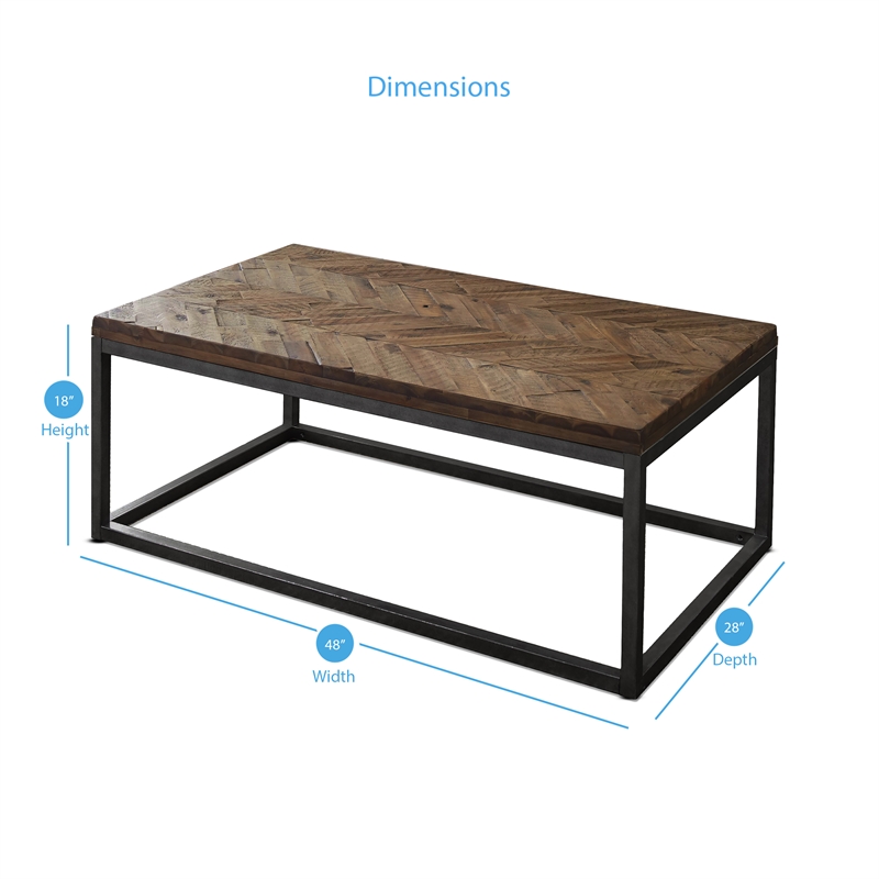 Bowery Hill Coffee Table in Distressed Brown Wood top and Nickel frame