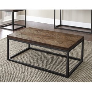 Bowery Hill Coffee Table in Distressed Brown Wood top and Nickel frame