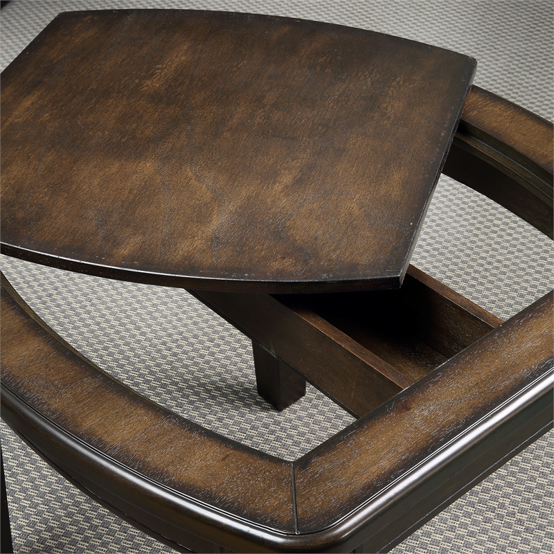 Bowery Hill Traditional Dark Walnut Wood Game End Table with Chessboard