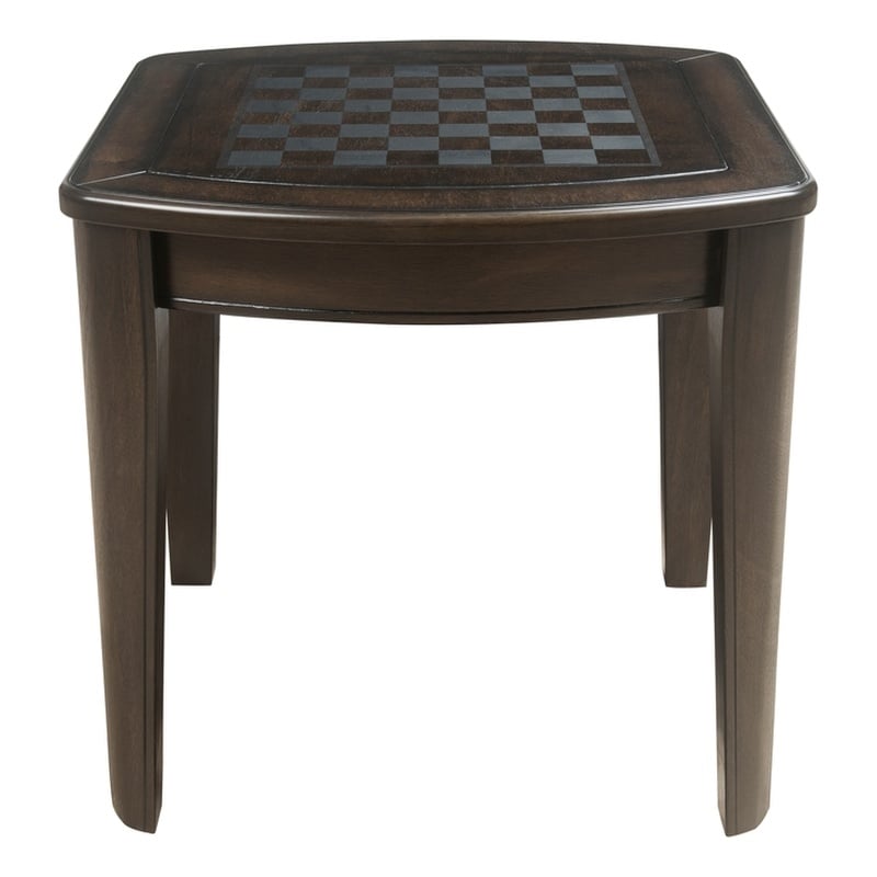Bowery Hill Traditional Dark Walnut Wood Game End Table with Chessboard