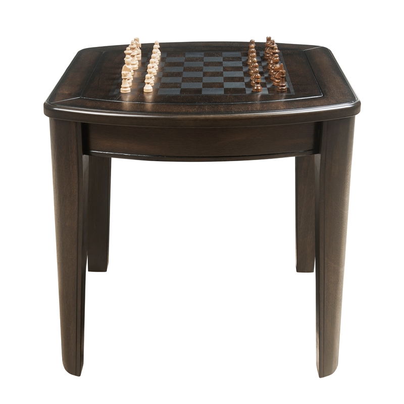 Bowery Hill Traditional Dark Walnut Wood Game End Table with Chessboard