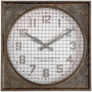 bowery hill modern wall clock with grill in mottled rust brown