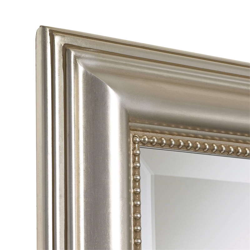 Bowery Hill Contemporary Beaded Mirror in Silver with Gray Glaze