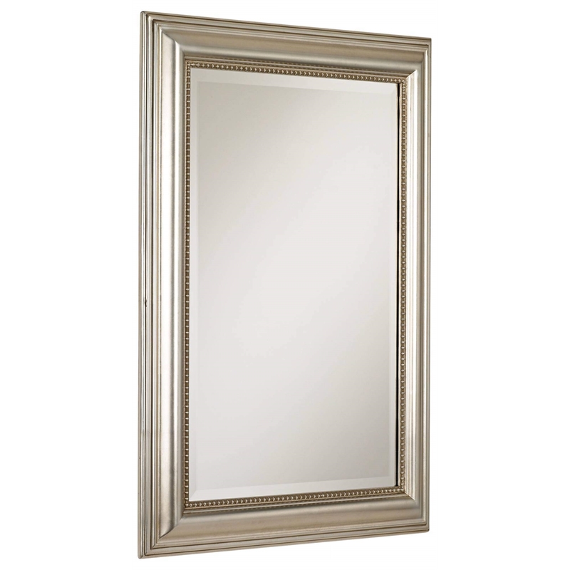 Bowery Hill Contemporary Beaded Mirror in Silver with Gray Glaze