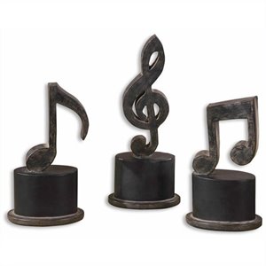 Bowery Hill Music Notes Metal Figurines in Aged Black (Set of 3)