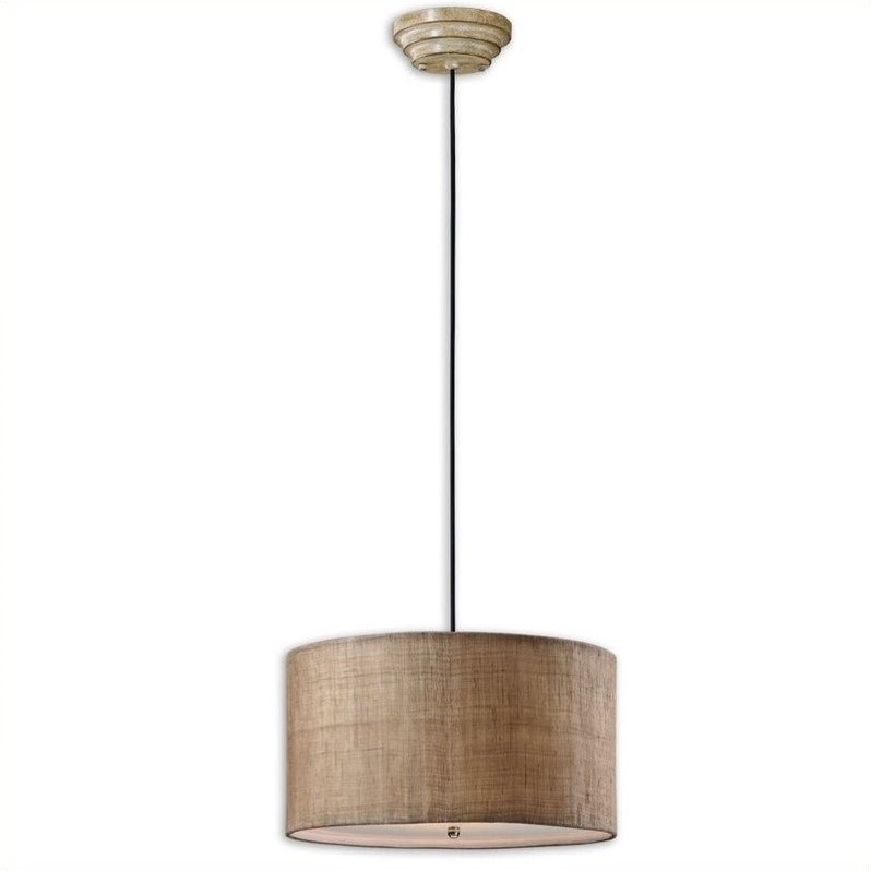 Bowery Hill Modern 3 Light Antiqued Burlap Weave Drum Pendant
