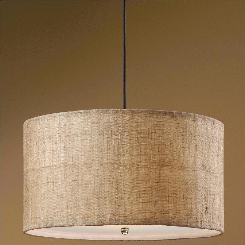 Bowery Hill Modern 3 Light Antiqued Burlap Weave Drum Pendant