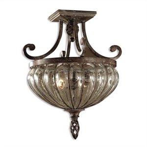 bowery hill 2 light glass semi flush mount in antique saddle