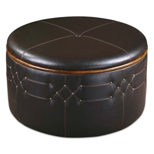 bowery hill modern faux leather storage ottoman in sable brown