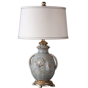 bowery hill modern textured ceramic lamp in distressed light blue
