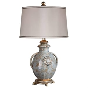 Bowery Hill Modern Textured Ceramic Lamp in Distressed Light Blue