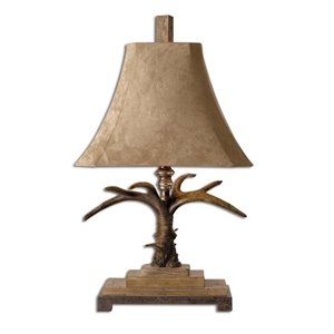 bowery hill stag horn table lamp in natural brown and ivory toned