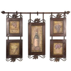 bowery hill hanging wine distressing metal framed art in brown and black