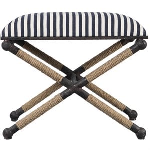 bowery hill modern small bench in navy and white and rustic iron