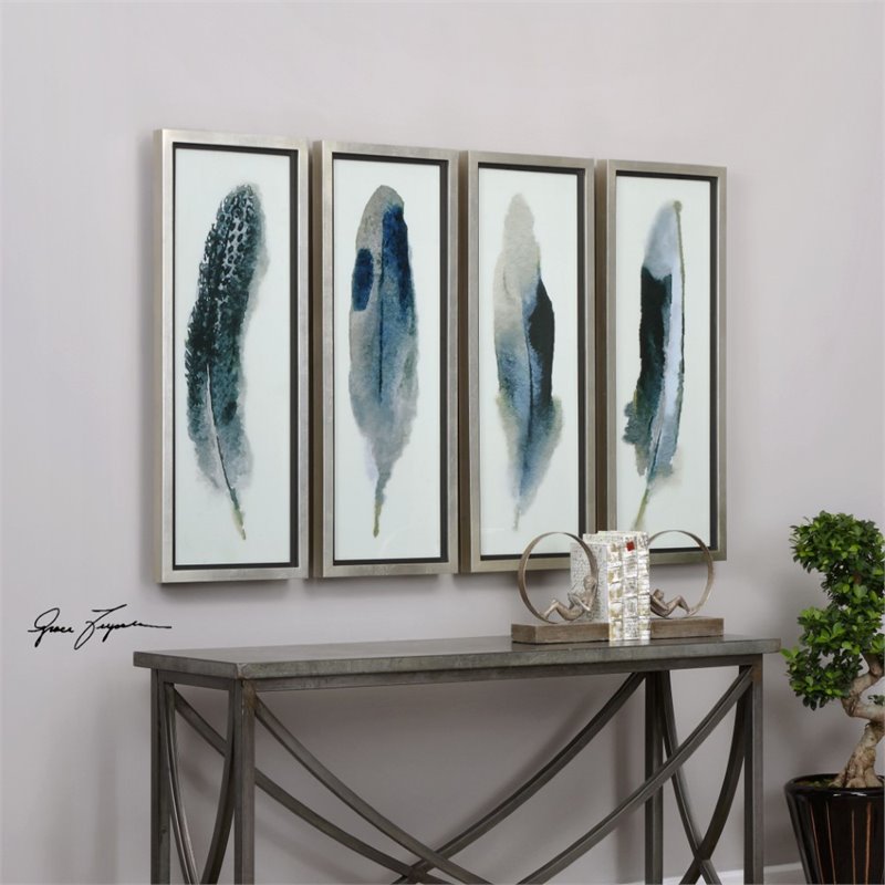Bowery Hill Contemporary 4 Piece Print Set in Champagne Silver Leaf