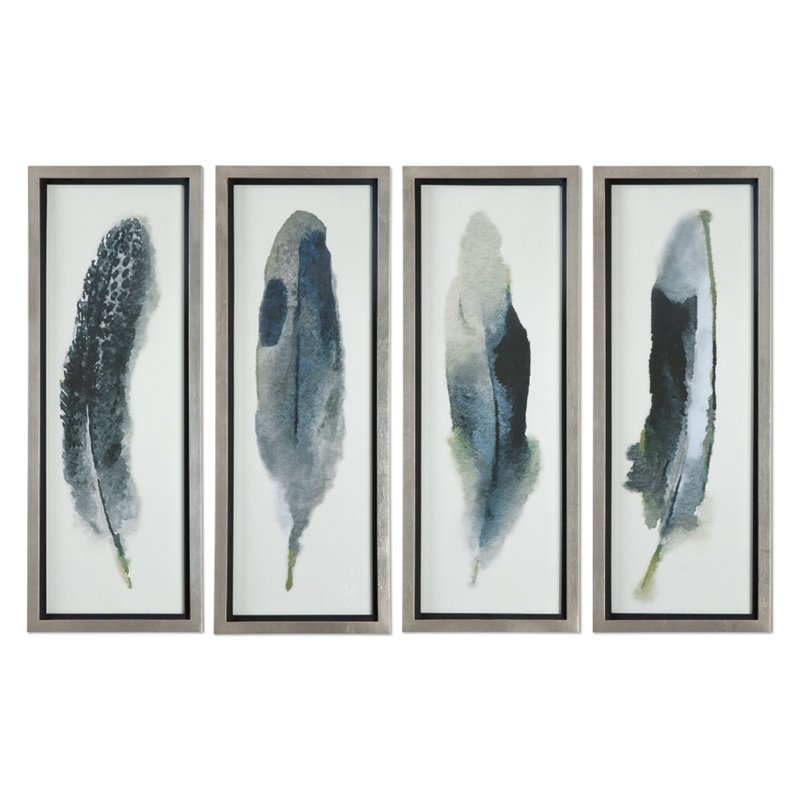 Bowery Hill Contemporary 4 Piece Print Set in Champagne Silver Leaf