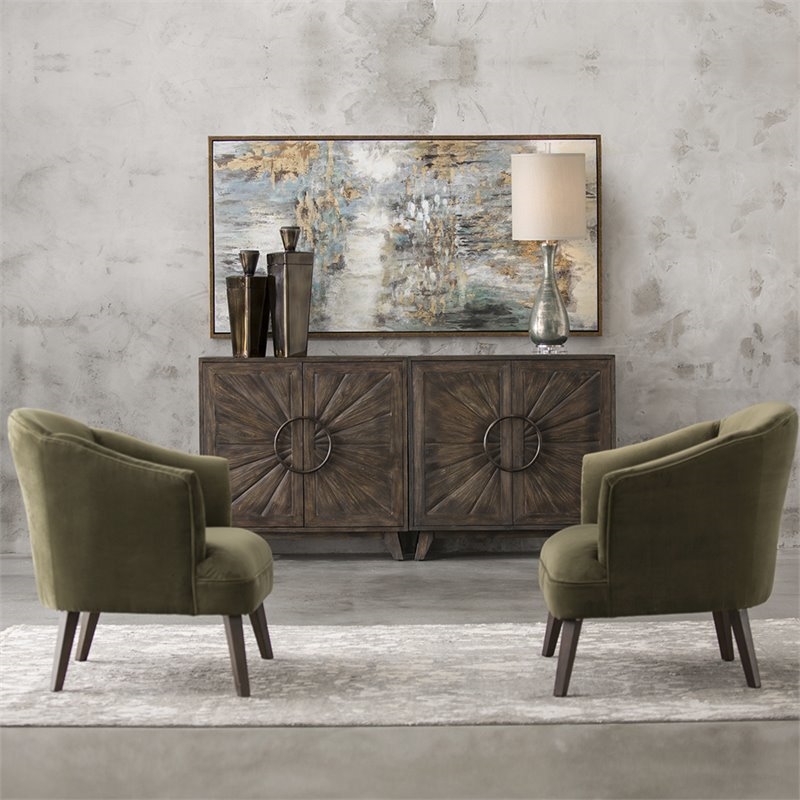 Bowery Hill 17'' Fabric/Wood Barrel Back Accent Chair in Olive Green/Walnut